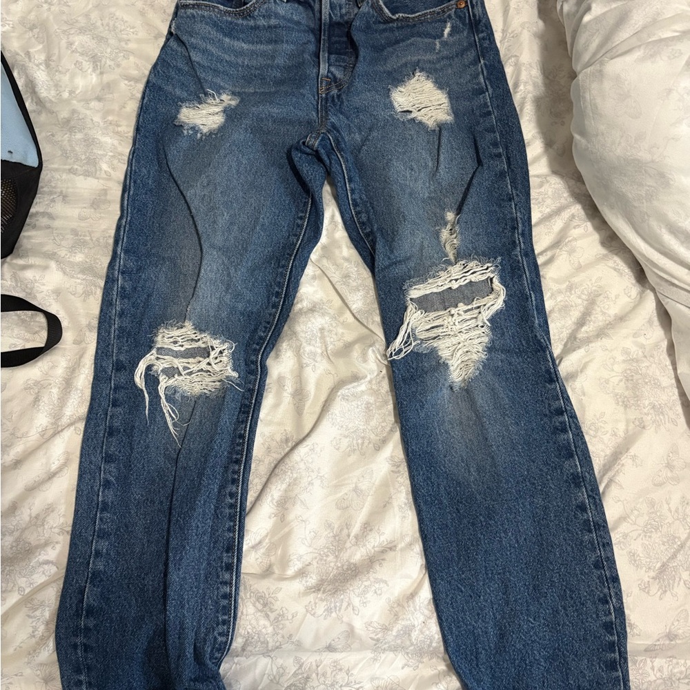 Levi's Blue Distressed Straight Leg Jeans